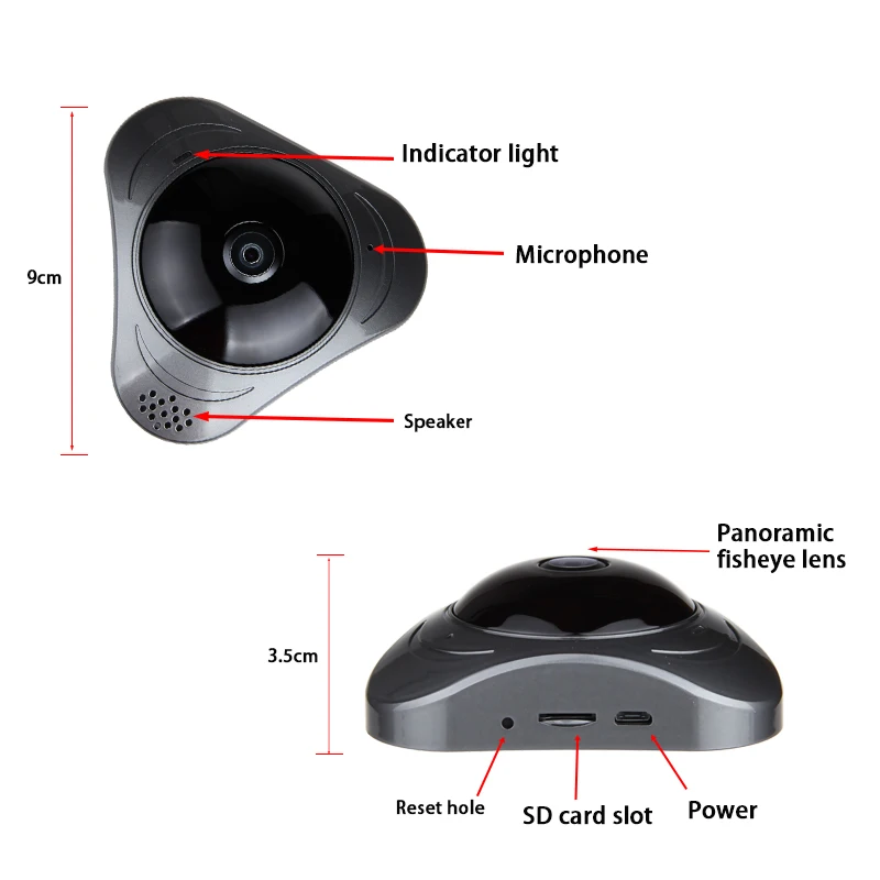  AOUERTK 360 Degree Camera 960P Two Way Audio SD Card Slot WiFi Full View night vision Video IP Came - 33000964422