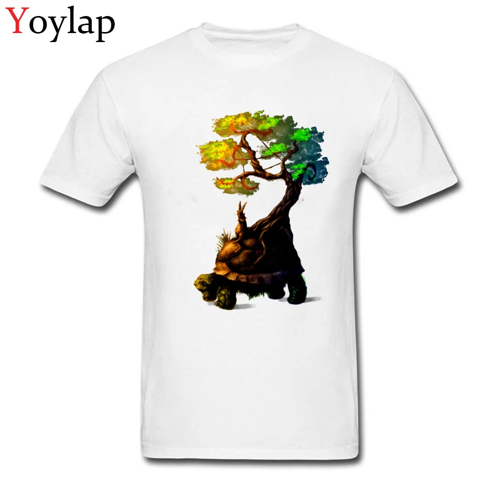 Casual T Shirt Men's Cotton Tops Tees Unique Summer/Autumn Short Sleeve Crew Neck Cartoon Design White Clothes Tortoise And Hare