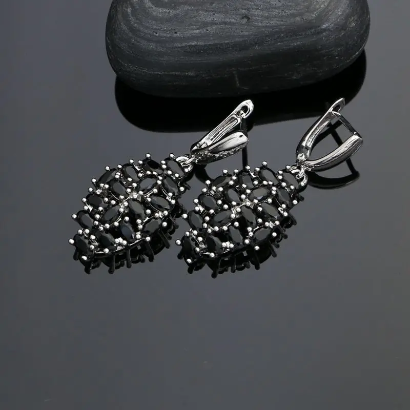 925 пробы, серебряные ювелирные наборы в стиле панк для женщин, вечерние аксессуары, серьги/кулон/ожерелье/Кольцо/браслет с черным кубическим цирконием