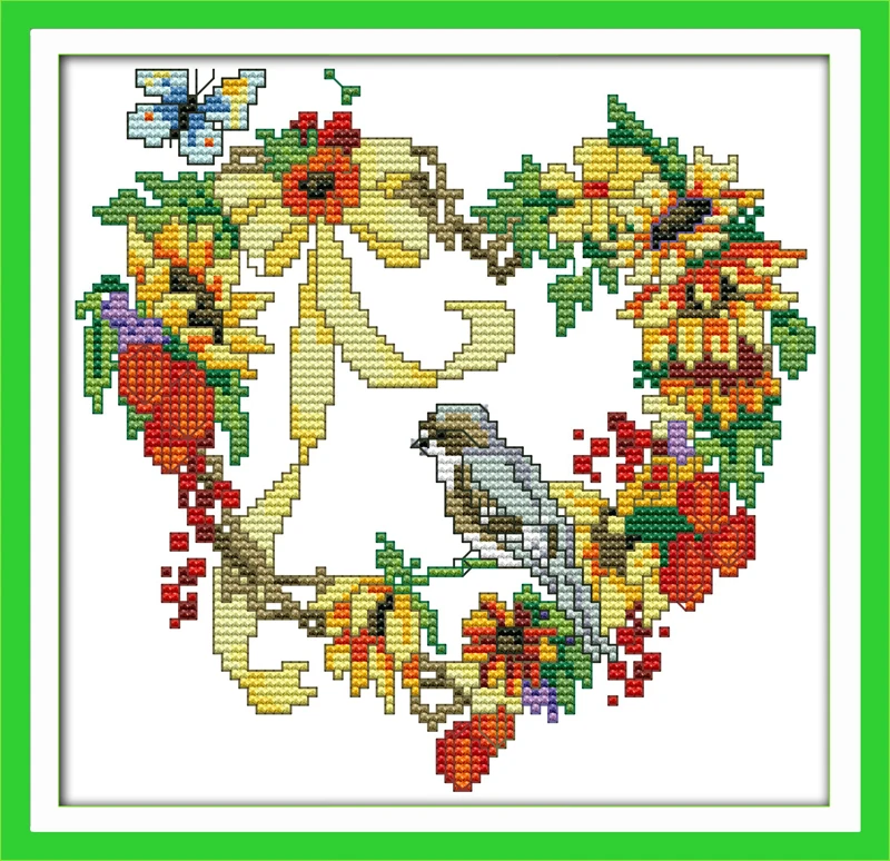 

Heart-shaped wreath with the birds, counted printed on fabric 14CT 11CT Cross Stitch kits,embroidery needlework Sets, Home Decor
