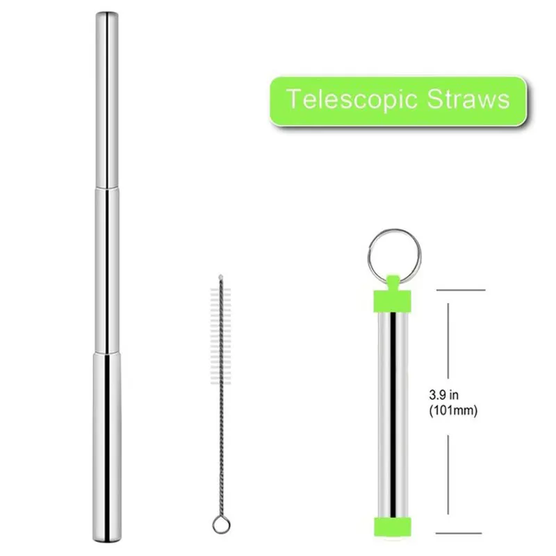 

Shortest Portable Reusable Stainless Steel Straws, Three-Section Adjustable Telescopic Straight Straw Set with Cleaning Brush