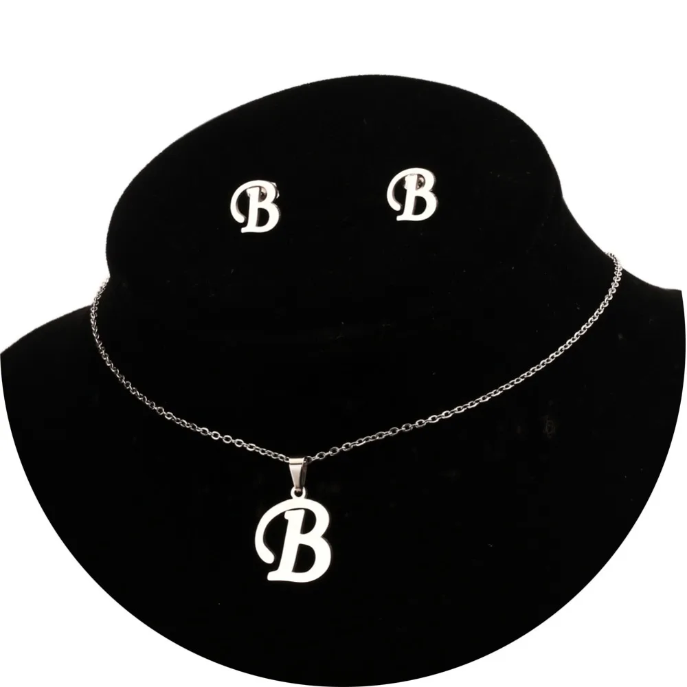 

26 English letters Stainless steel jewelry sets 2019 fashion charm jewelry Titanium steel bridal wedding jewelry sets bijoux