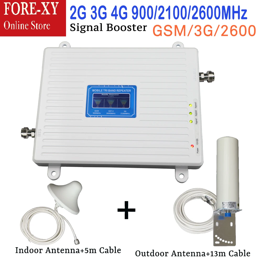 

2G 3G 4G Cellular Signal Booster GSM 900 WCDMA 2100mhz 2600 Repeater 70dB Gain Amplifier Antenna Set with indoor outdoor antenna