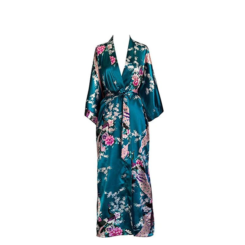 Women Sleepwear Bride Robes Plus Size XXXL Chinese Long Robe Print Flower Peacock Kimono Bath Gown Sexy