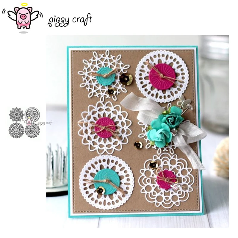 

Piggy Craft metal cutting dies cut die mold Lace wreath round frame Scrapbooking Album Embossing Paper Cards Making Crafts Die