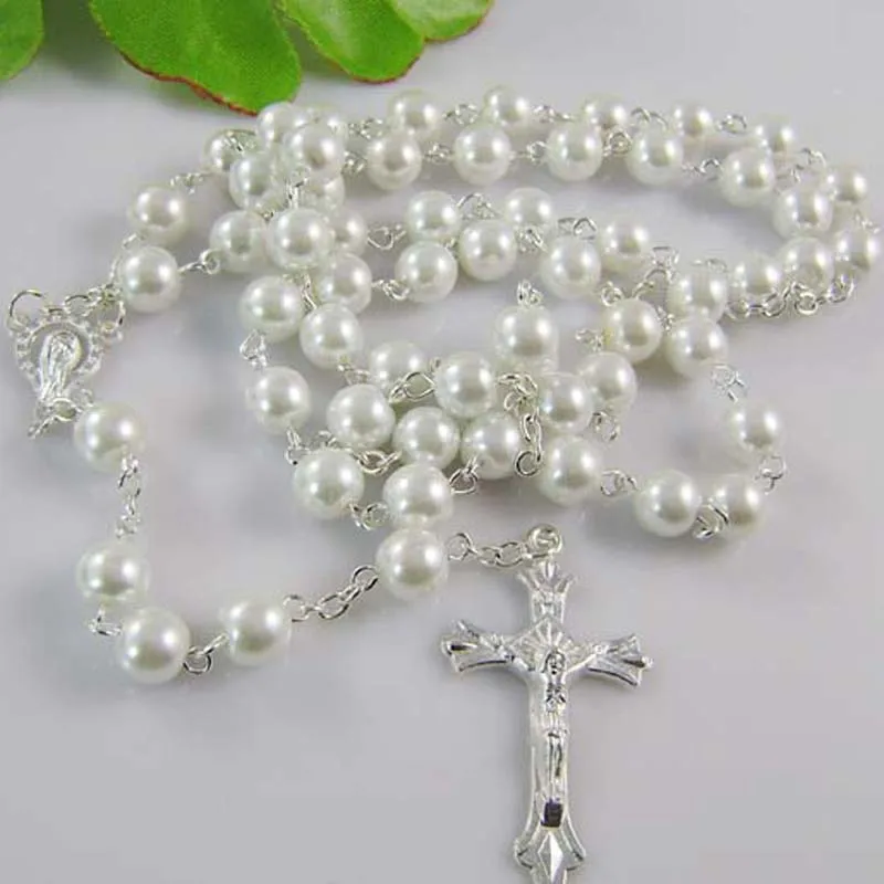 2018 Rosary Beaded Religious Necklace Glass Beads Cross Pendant