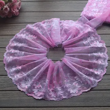 

Free shipping 2yards/lot 18cm wide Embroidered Tulle Lace trim mesh lace trim ~Pink + silver wire ~lovely~