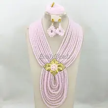 Нигерийские Свадебные хрустальные бусины ожерелья Ювелирные наборы, нежно-розовый, африканская бижутерия Комплекты,, AMJ370