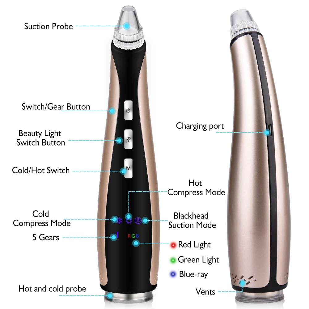 Face Pore Cleaner Blackhead Remover Vacuum Comedo Suction Diamond Dermabrasion Facial Cleaning Beauty Skin Care Machine 4