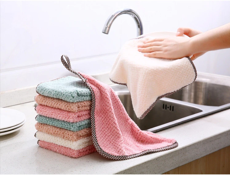 

Hangable coral velvet hand towel rag kitchen cleaning towel absorbent cloth
