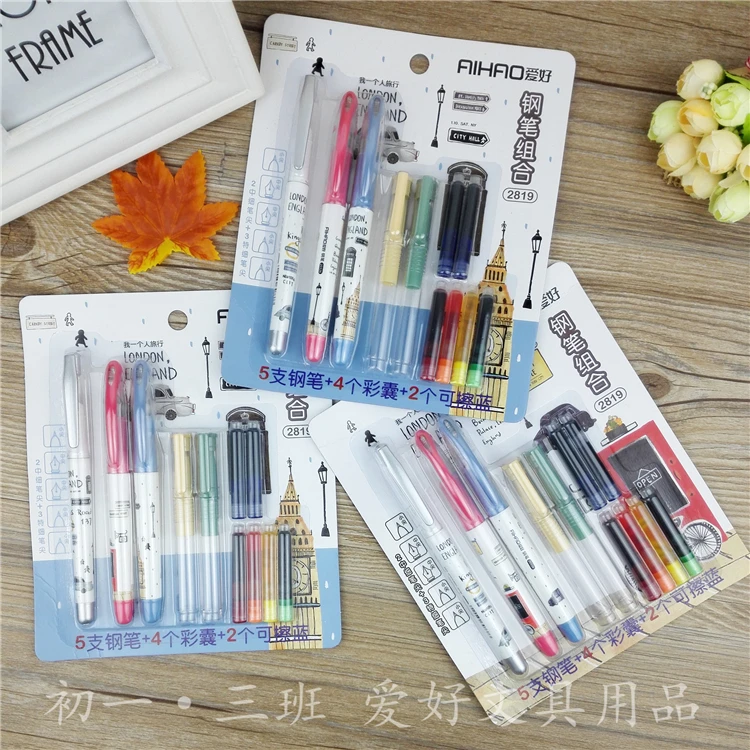 

1PCS/LOT Wholesale hobby 2819 pen and ink sac straight liquid type 5 pens in sac + 4 colour capsule 2 erasable ink sac blue
