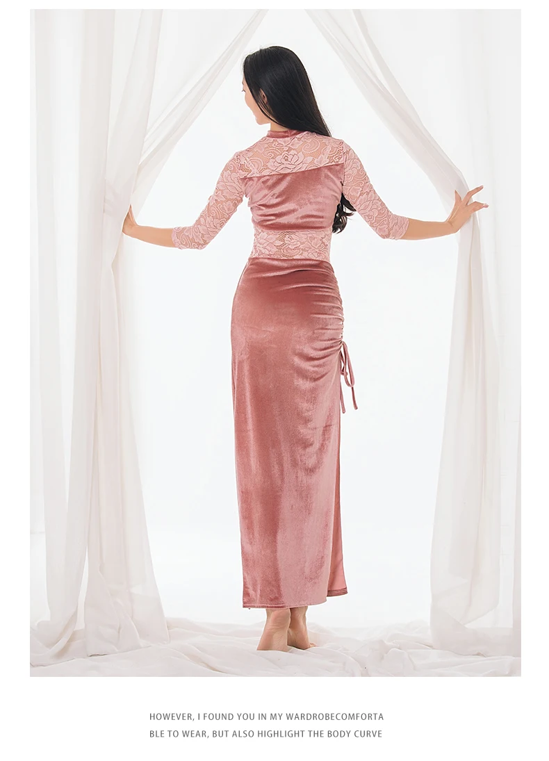Костюм для танца живота взрослых бархатное платье Одежда для танцев женские восточные наряды женские средние рукава сценическая одежда