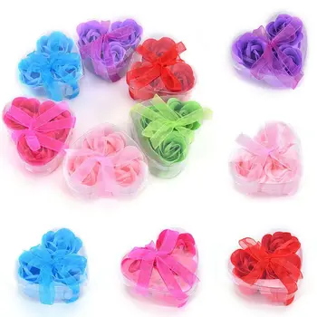 

3pcs Heart-Shaped Artificial Rose Soap Flower Bath Body Soap Romantic Souvenirs Valentine's Day Gifts Wedding Favor Party Decor