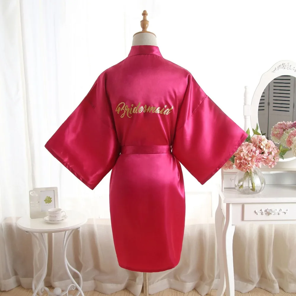 Шелковый Атласный Свадебный халат для невесты, Одноцветный халат, Короткое Кимоно, халат, ночной халат, банный халат, модный халат для женщин