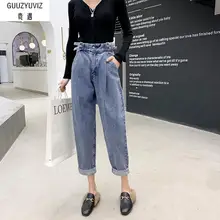 GUUZYUVIZ повседневные женские джинсы с высокой талией женские джинсовые штаны-шаровары больших размеров женские винтажные Свободные женские джинсы