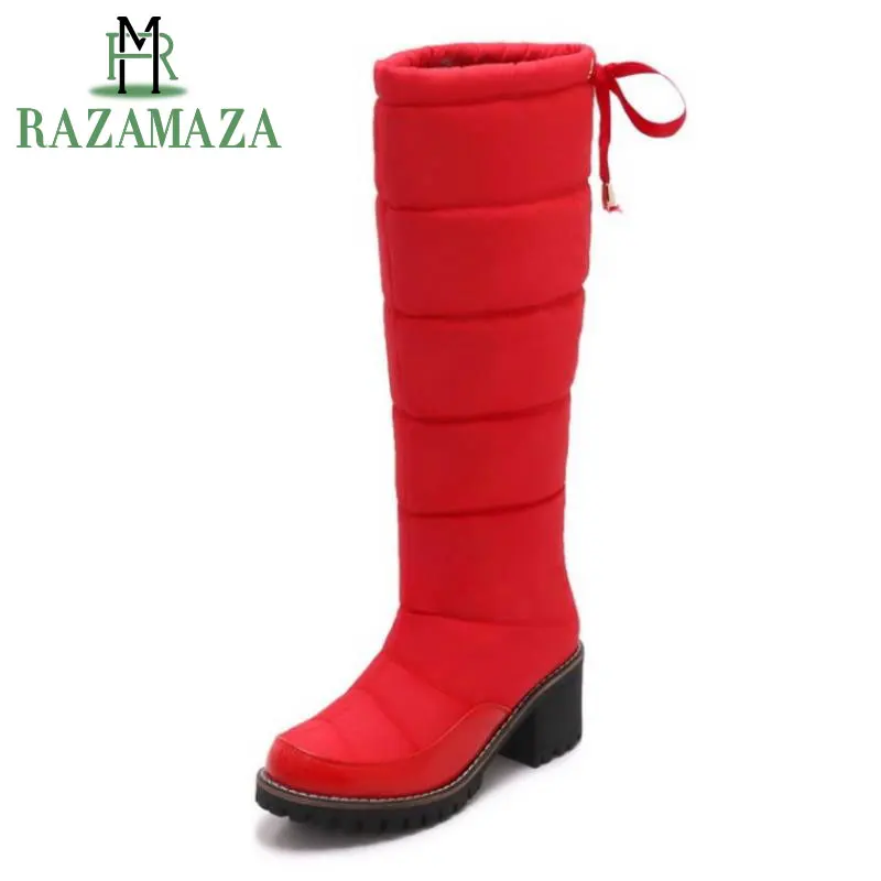 

RAZAMAZA Women Short Snow Boots Bowtie Plush Fur Shoes Women Winter Boots High Heel Boots Warm Botas Women Footwears Size 34-40