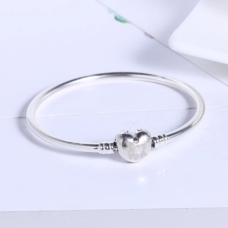 

100% 925 Sterling Silver Heart with letter Basic Bangle Bracelet Fit DIY European Charm for Women Fashion Jewelry mother gift