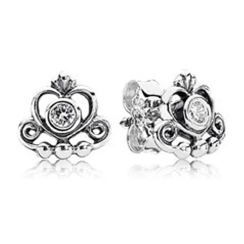 

Fashion 925 Sterling Silver Lady Crystal Branded Earrings For Women Cute Crown Earring Studs Fine Original Europe Jewelry Gift