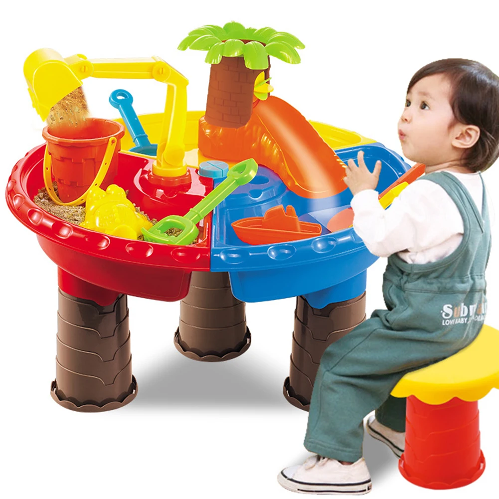 Summer Desk Digging Pit For Children Bucket Outdoor Kids Seaside Beach Toy Set Water Sandglass Play Sand Table Garden - Color: Small Tree Round