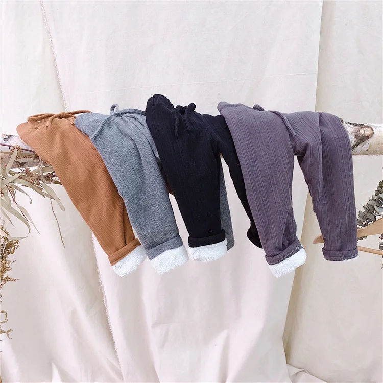 

Winter 2018 baby girls fleece thicken leggings kids solid color cotton casual skinny pants children warm trousers 1-6Y