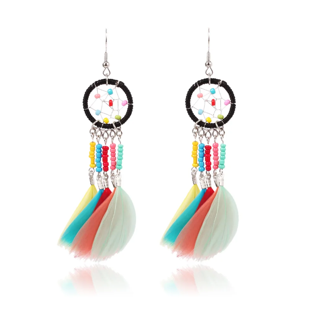 

Printed Flowers Feather Earring Simplicity Women Dreamcatcher Feathers Dangle Earrings Bohemia Jewelry for Christmas