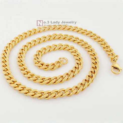 

GOKADIMA 55cm,6mm, MENS Gold Color GP Necklace Stainless Steel Curb Chain For Hip Hop Jewelry , Wholesale bijioux WN115