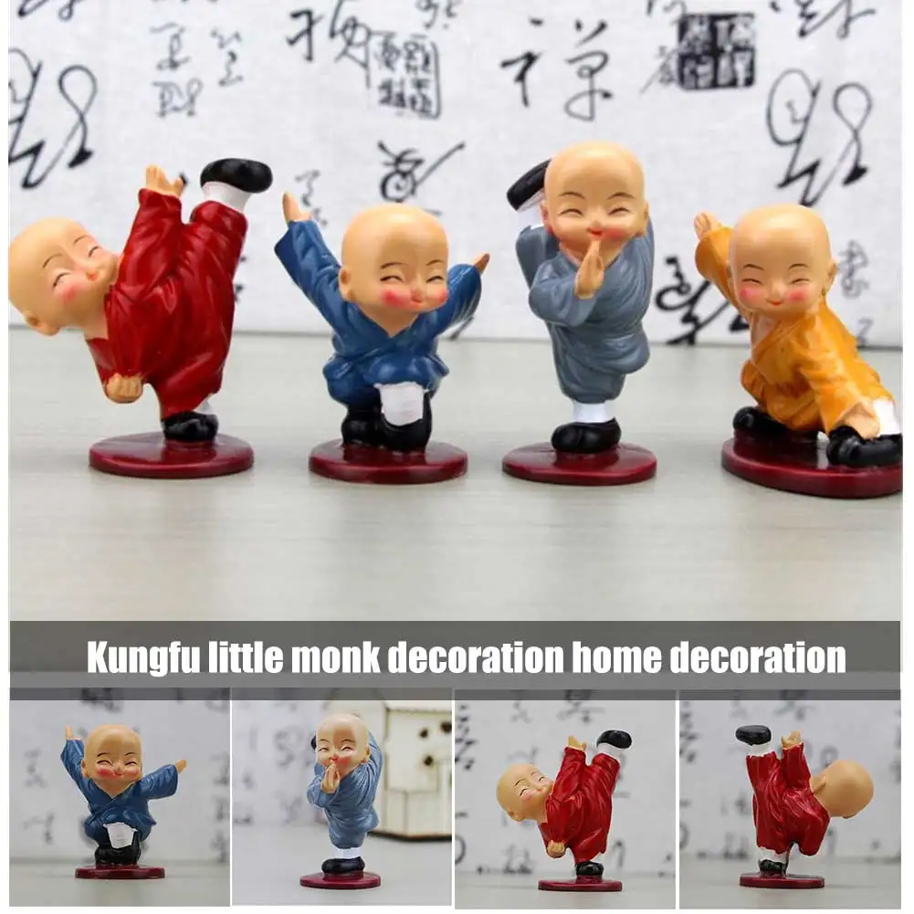 

Hot 4pcs Cute Kongfu Monk Car Interior Display Ornament Home Closet Decor FQ-ing