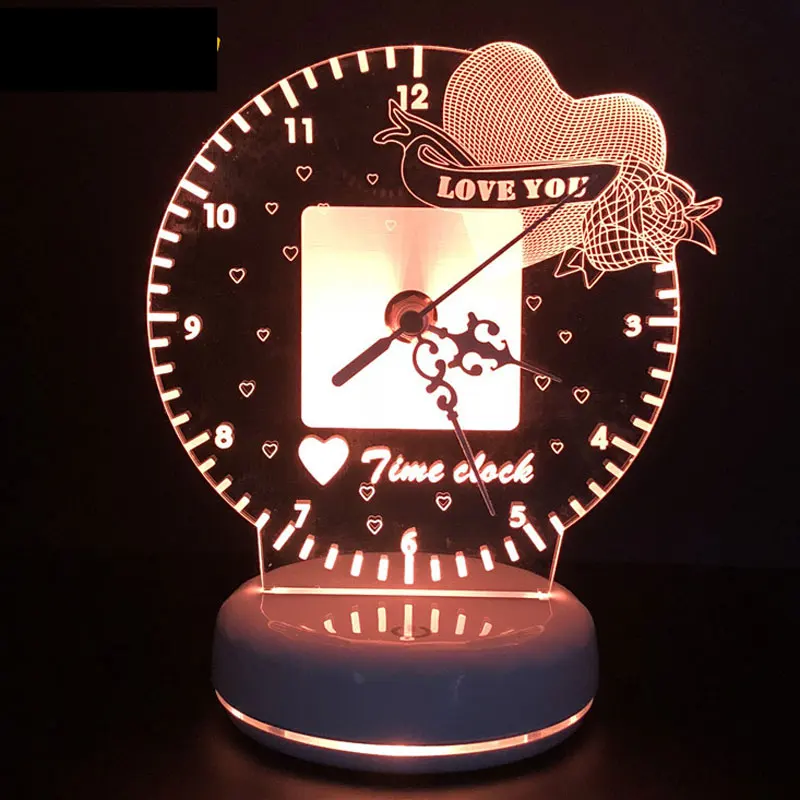 

3D led Night Light Time Clock Lamp Romantic Heart Love You USB Power Remote Control Option +Touch Switch Colorful Table Lamp
