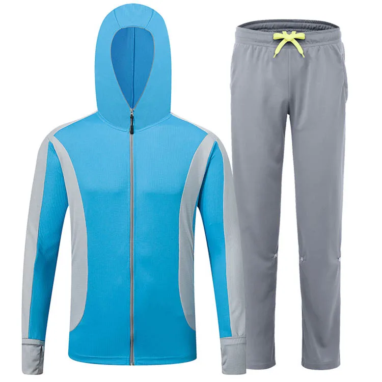 blue light gray TRVLWEGO комплекты одежды для рыбалки Мужские дышащие UPF 50+ УФ Защита открытый спортивный костюм летние штаны рыболовные рубашки с капюшоном - Цвет: blue light gray