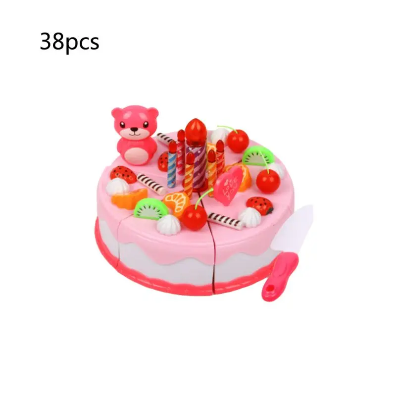 55 шт/37 шт/38 pcs с днем рождения игрушечный торт фрукты Еда резки Кухня Еда ролевая игра детские развивающие подарок - Цвет: 38pcs