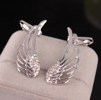 

1Pair/lot Silver Plated Crystal Angel Wings Stud Earrings Boho Chic Jewelry Gift for Women 07