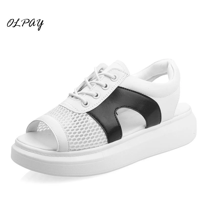 2019 verano nuevas sandalias de boca de pez para mujer moda casual zapatos malla con cordones zapatos de plataforma para estudiantes salvajes mujeres envío|Sandalias de mujer| - AliExpress