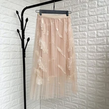 Сезон: весна–лето Для женщин юбки Новая мода высокая Талия на резинке перо из бисера на юбки с аппликациями повседневная женская обувь юбка в сеточку для девочек, NZYD88A