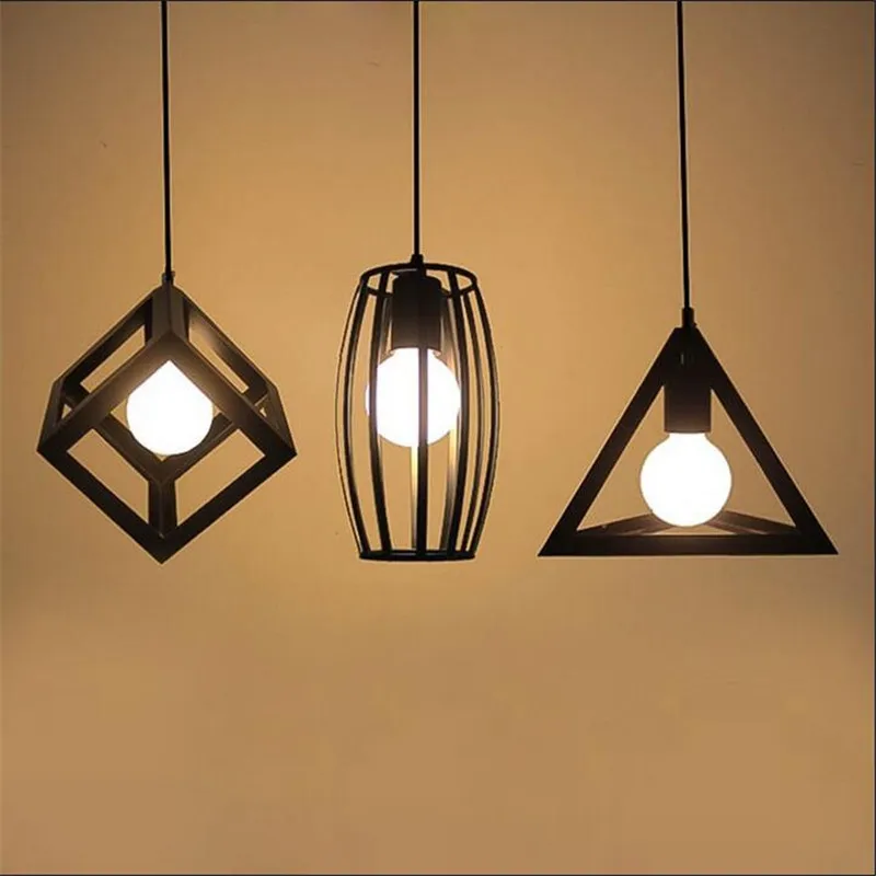 

Vintage Europe Brief Loft Geometry Black Iron Led E27 Pendant Light for Dining Room Living Room Restaurant AC 80-265V 1404