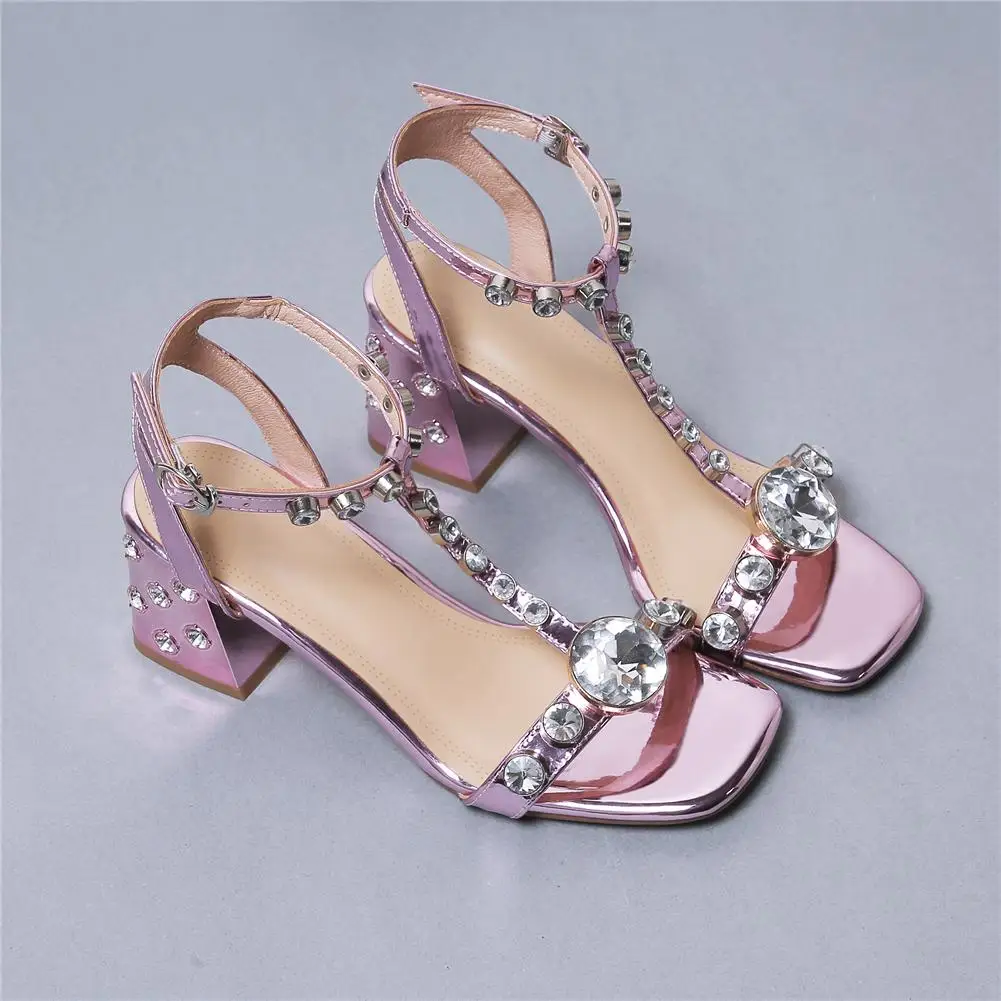 

LAPOLAKA New Arrivals Hot Sale Hoof Heels Summer Sandals Woman Sheos t-strap Crystals Shoes Woman Sandals
