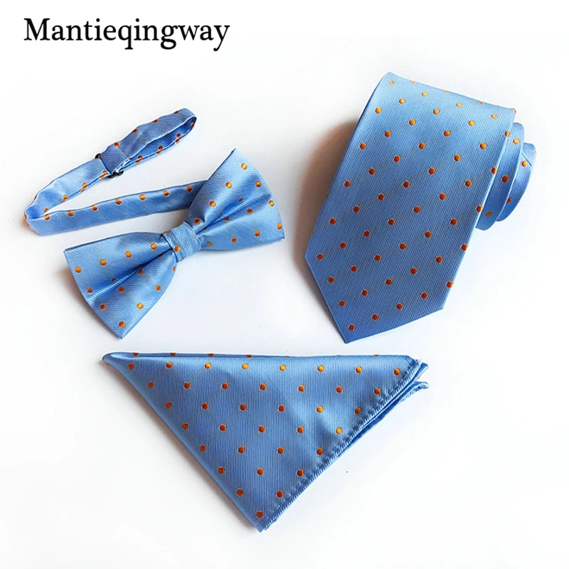 Mantieqingway Мода 2017 г. бабочкой + галстук + Pocket Square Set для Для мужчин полиэстер Бизнес Галстуки комплект подарки hankerchief Gravatas Hanky