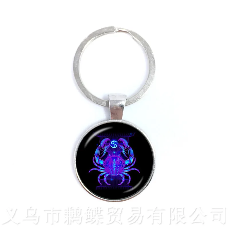 Aries/Taurus/Gemini/Cancer/LEO Zodiac Signs Keychains Retro Twelve Constellations Glass Cabochon Birthday Star Sign Gift a6 stand or lie cardboard display glass photo frame rack price tag holder for supermarket or store office sign holder