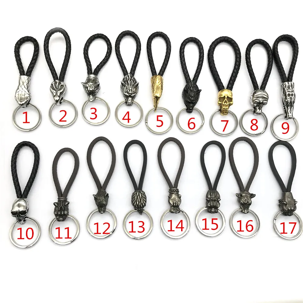 

New Design Vintage 316l Stainless Steel Leather Keychain Men Women Fashion Jewelry Animal Keyring Car Key Chain Gifts