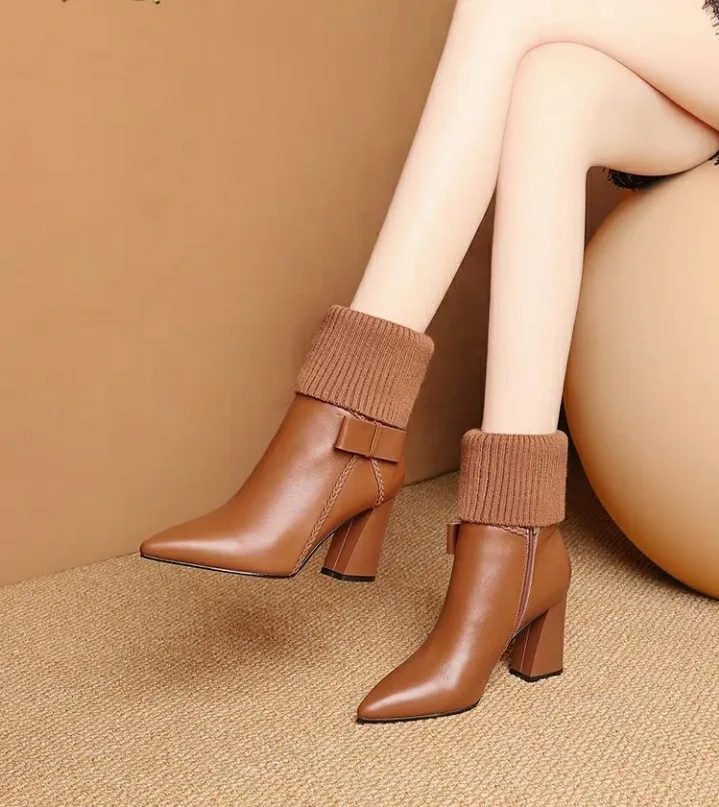 2018 new Hot style Fashion women boots Pointed head thick bottom PU leather waterproof woman Martin botas mujer size35-39 | Обувь