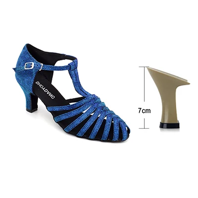 SHOYDANC танцевальная обувь латинский Хамелеон ткань для вспышки Танго вечерние Сальса Танцевальная обувь женская бальная обувь танцы зеленый синий - Цвет: Blue 7cm
