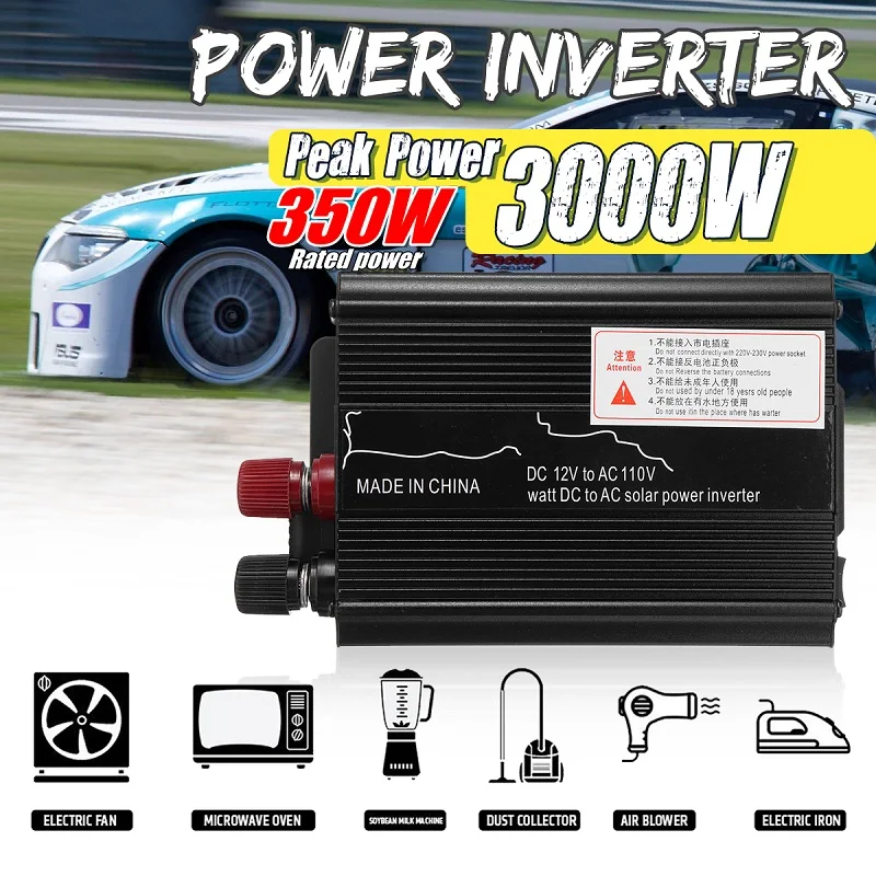 

Inverter Solar Power Adapter 3000W LED 12V/24V DC to 110V/220V AC Sine WAVE Converter
