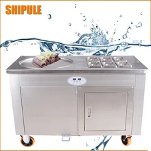 Single Round Pan Ice Cream Roll Machine with Salad Fruits Workbench 6pcs Tanks Cooling Fried Ice Cream Machine
