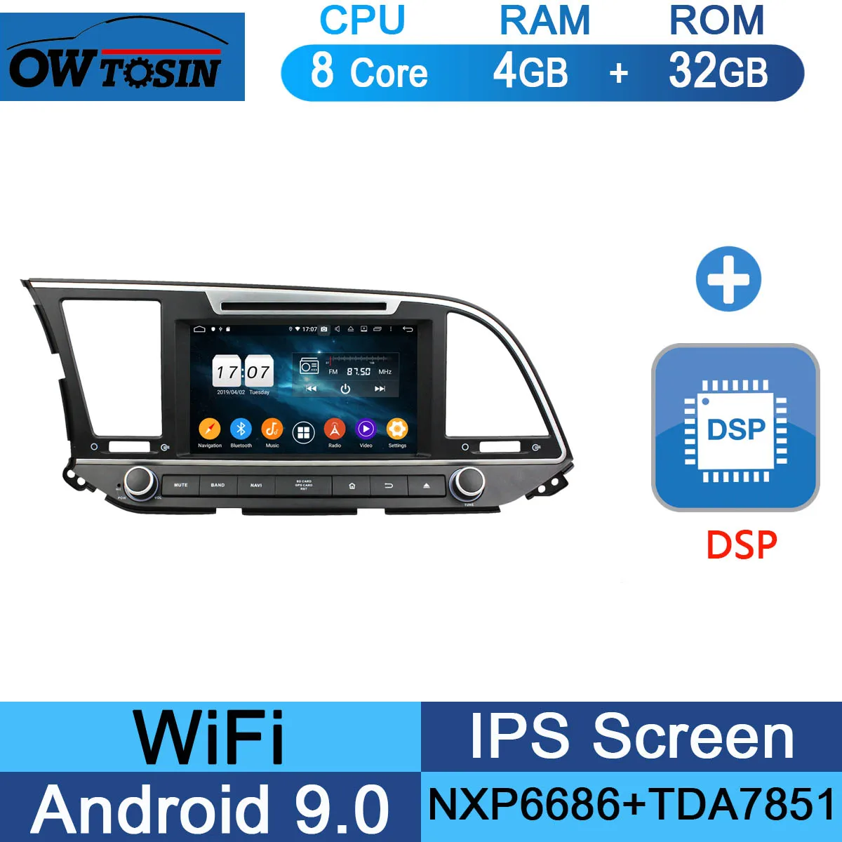 32G DSP " ips Восьмиядерный 4G ram+ 64G rom Android 9,0 автомобильный DVD навигационный GPS радиоприемник для hyundai Elantra DSP CarPlay Parrot BT стерео - Цвет: 32G DSP