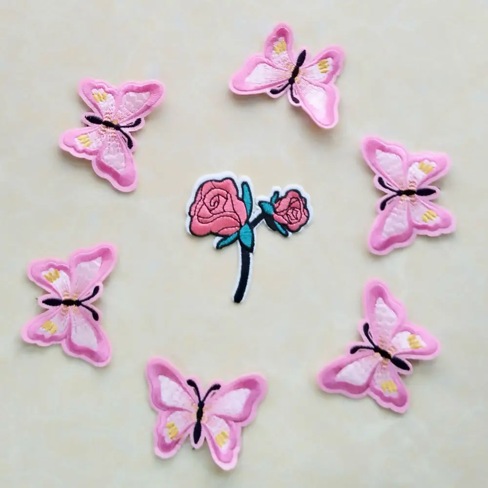

6pcs/lot Cute Pink Butterfly Applique Embroidered Sew on Fabric Sticker for Garment Textile Diy Craft Repair Home Decoration