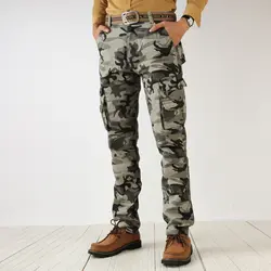 2019 Для мужчин камуфляж брюки-карго Для мужчин Армейский зеленый Мульти Карманы боевые Повседневное хлопковые свободные прямые брюки