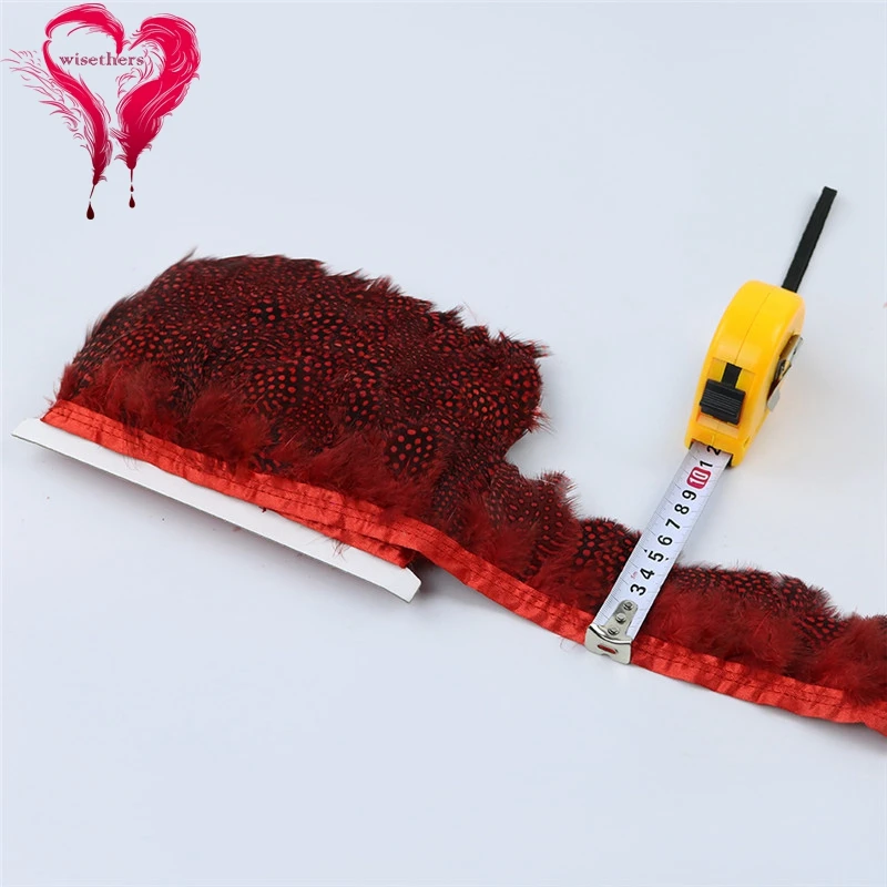 2 red guinea fowl feather trims 5