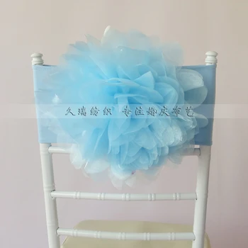 

Baby Blue Flower Organza Chair Sash Free Shipping Blue Flower Chair Band Chiavari Chair Cover