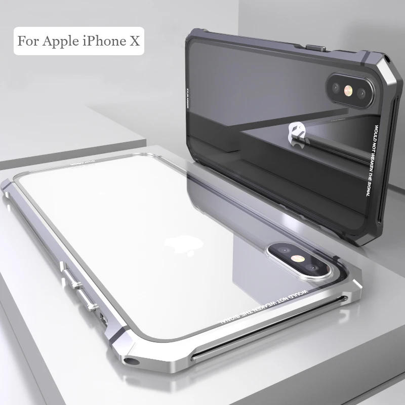 Baratos Para iPhone X 7 8 Plus funda para iPhone 11 Pro Max Black protector Aircraft Bumper Metal Screw funda para teléfono móvil con vidrio templado trasero transparente
