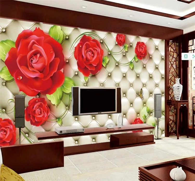 Us 210 Custom Classic Photo Wallpaper 3d Embossed Soft Pack Red Rose Beautiful Flower Mural Living Room Wedding House Home Decor Fresco In