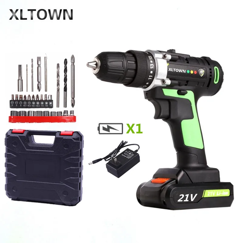 

XLTOWN 21v cordless electric screwdriver with a box rechargeable lithium battery Multifunctional electric drill 27 drill bits